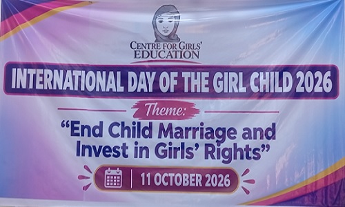 CGE Calls for End to Child Marriage, Greater Investment in Girls’ Education and Rights By Peace Moses and Umar Sulaiman ZARIA, Kaduna State — The Centre for Girls’ Education (CGE) has called for an end to child marriage and increased investment in girls’ education and rights, urging the government and other stakeholders to expand opportunities for girls to access education, develop essential life skills and realise their potential. The call was made during the Centre’s commemoration of the 2026 International Day of the Girl Child, which is observed annually on 11 October. The Centre held the event on Thursday, 15 October 2026, under the theme, “End Child Marriage and Invest in Girls’ Rights.” The annual observance highlights the importance of protecting girls’ rights and addressing the challenges that hinder their education, development and participation in society.