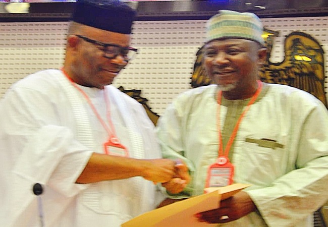 Senator Garba Musa Maidoki of Kebbi South with Chief Godswill Obot Akpabio, the Senate President of the 10th Assembly